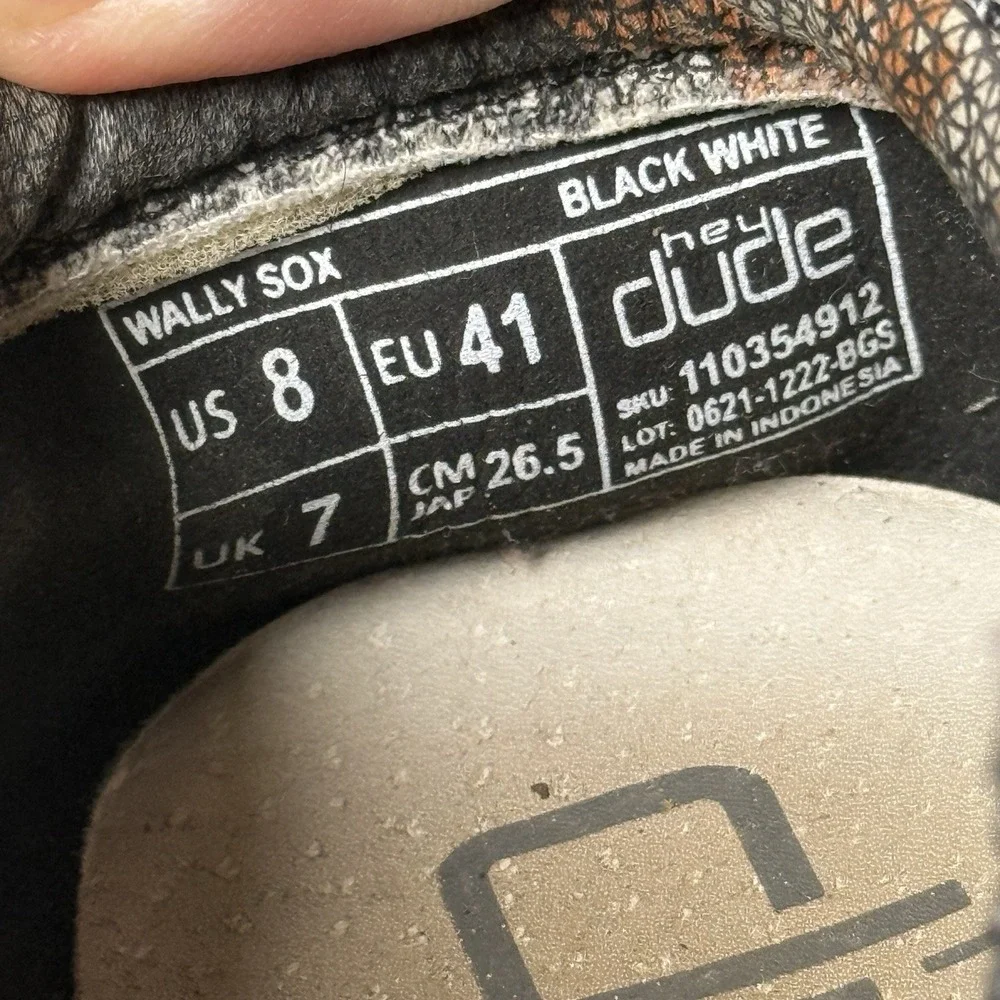 Hey Dude Black White Wally Sox Loafers Shoes Men's 8